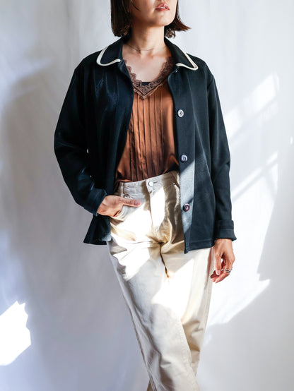 【sizeXL】1980’s Piping Round Collar Jersey Jacket