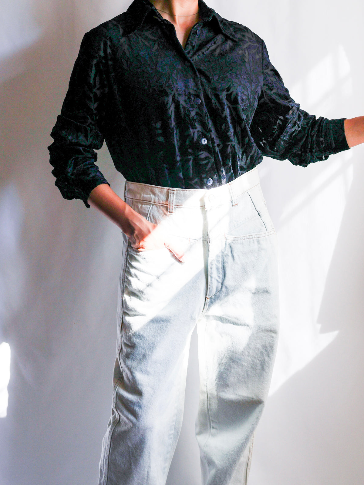 【sizeXL】1990’s Sheer Velvet Leaf Pattern Shirt