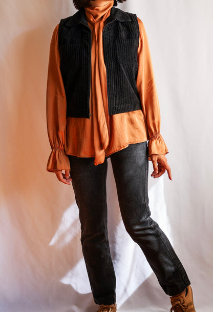 【sizeM】1990’s Viscose Bow Tie Blouse（Made In Italy）