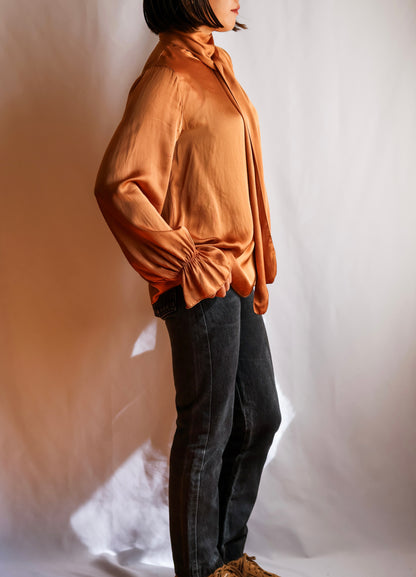 【sizeM】1990’s Viscose Bow Tie Blouse（Made In Italy）