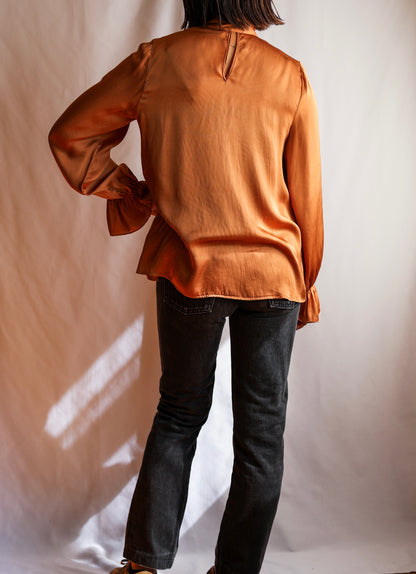 【sizeM】1990’s Viscose Bow Tie Blouse（Made In Italy）