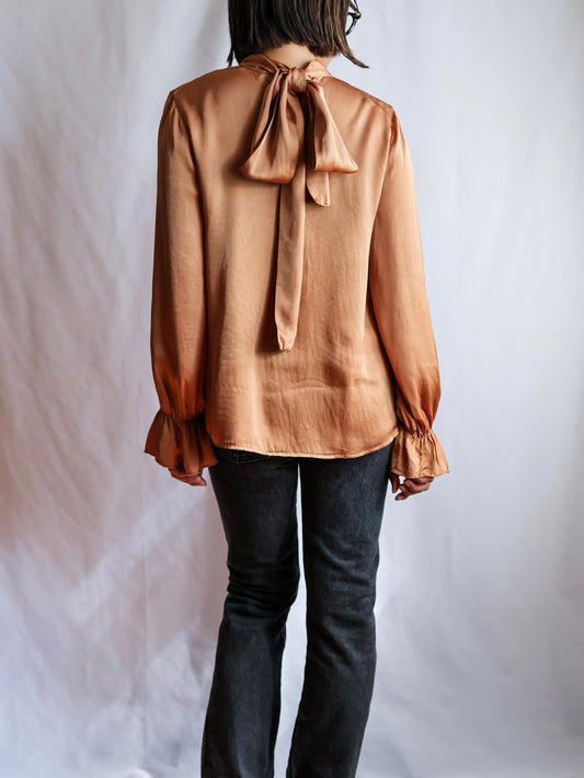 【sizeM】1990’s Viscose Bow Tie Blouse（Made In Italy）