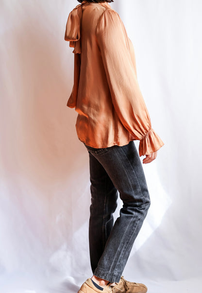 【sizeM】1990’s Viscose Bow Tie Blouse（Made In Italy）