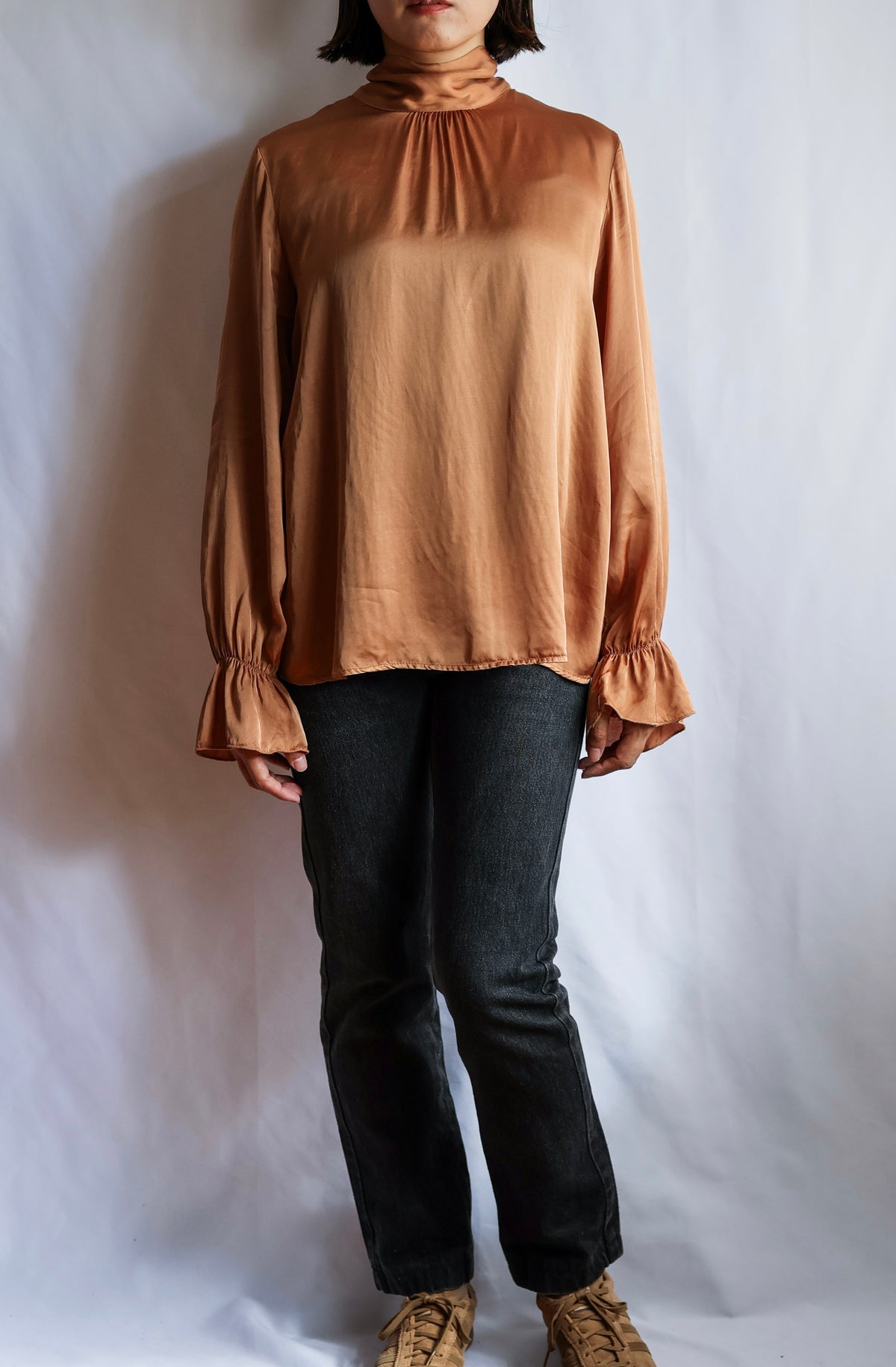 【sizeM】1990’s Viscose Bow Tie Blouse（Made In Italy）