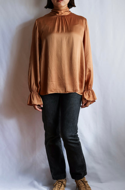 【sizeM】1990’s Viscose Bow Tie Blouse（Made In Italy）