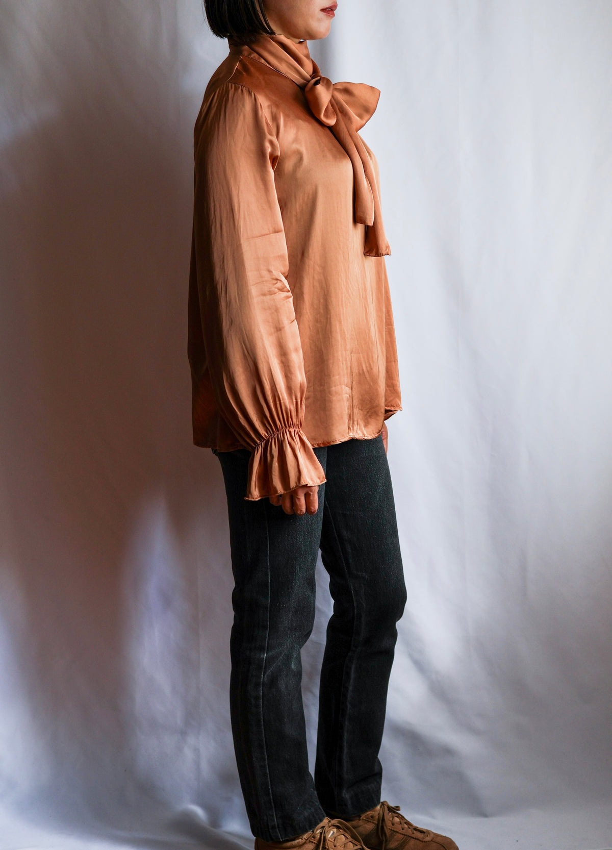 【sizeM】1990’s Viscose Bow Tie Blouse（Made In Italy）