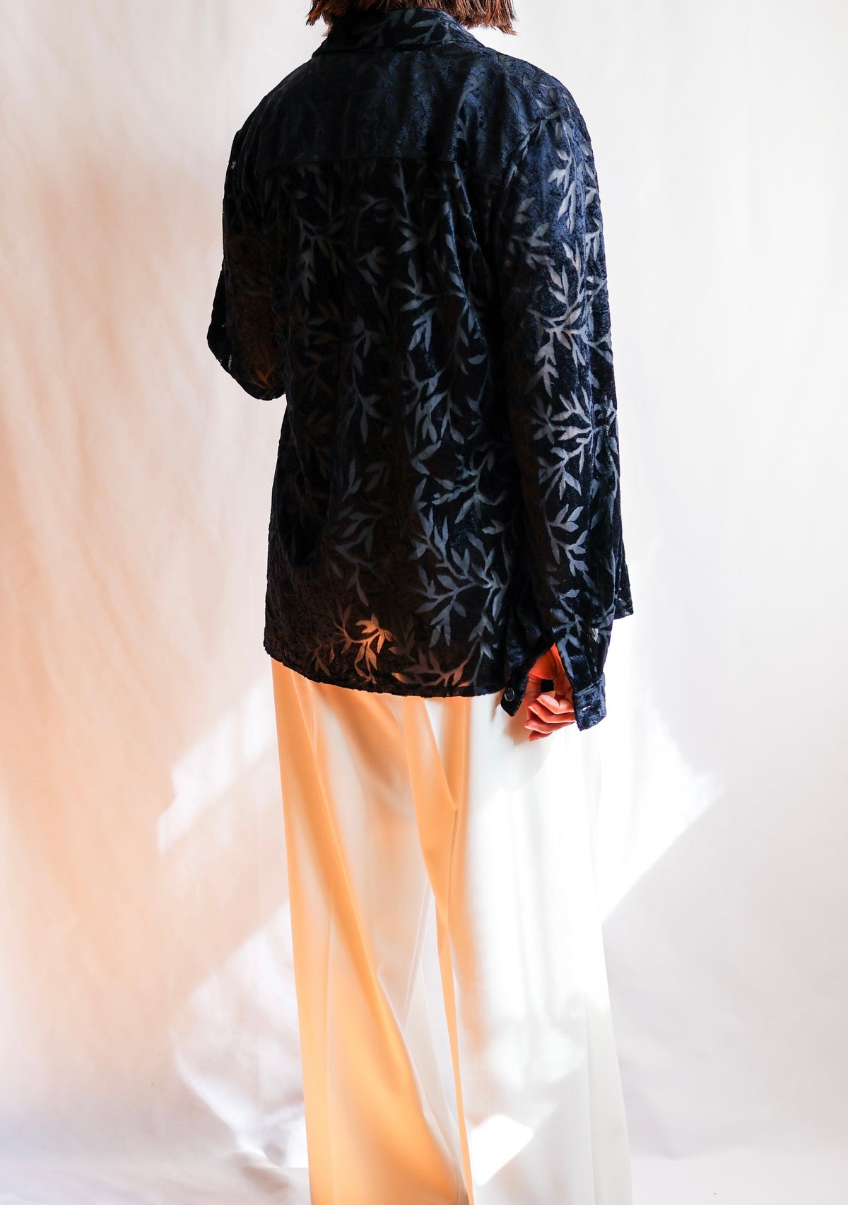 【sizeXL】1990’s Sheer Velvet Leaf Pattern Shirt