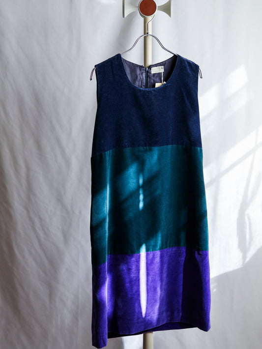 【sizeM-L】1980’s Color Block Velvet Sleeveless Dress