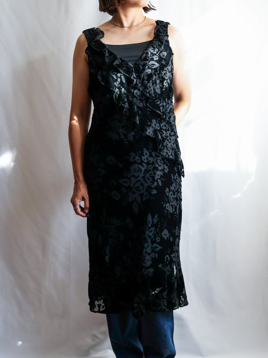 【sizeM】1990’s Velvet Ruffle Dress