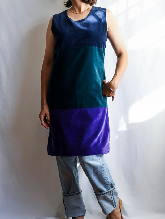 【sizeM-L】1980’s Color Block Velvet Sleeveless Dress